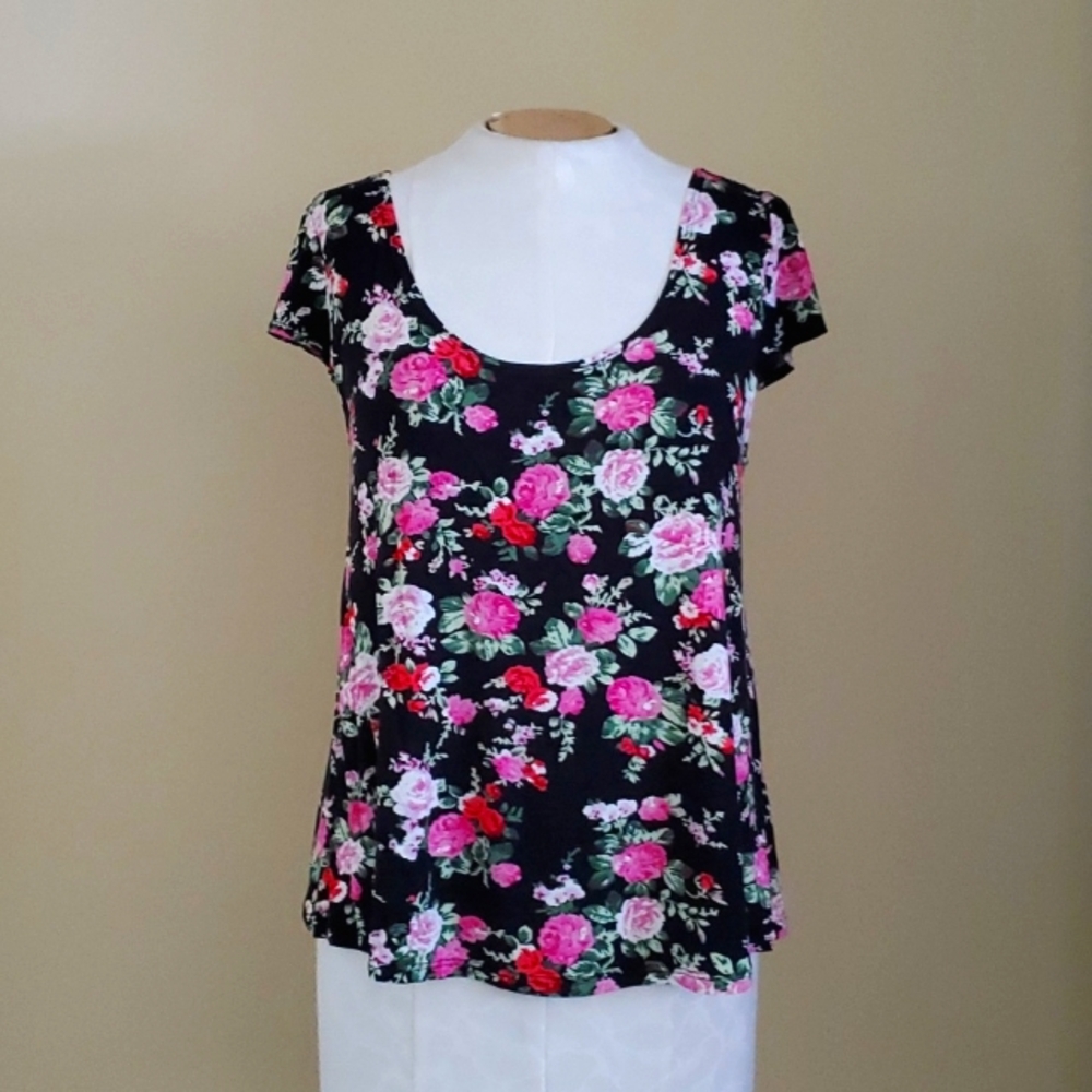 Stoosh Hot Pink Coral Floral Blouse NWT